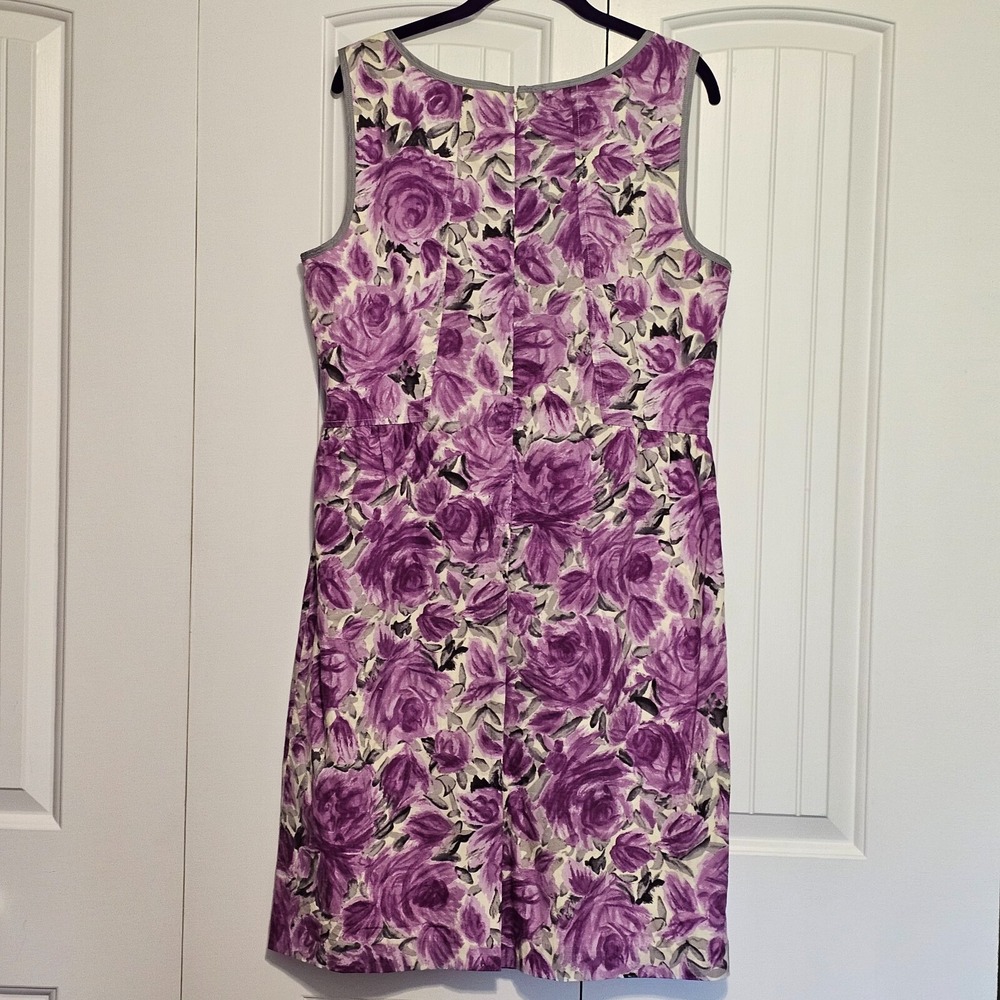 Talbots Floral Dress Womens 16 Purple Rose Sleeveless Cotton Fit Flare NWT - Picture 2 of 6